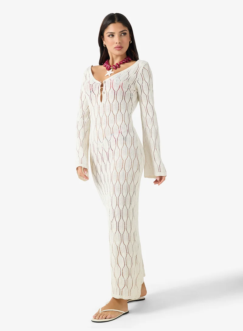 Ginger Crochet Plunge Neck Beach Dress